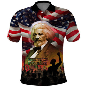 Frederick Douglass Polo Shirt American Flag Background Powerful Quote Build Strong Children Civil Rights Tribute TS04