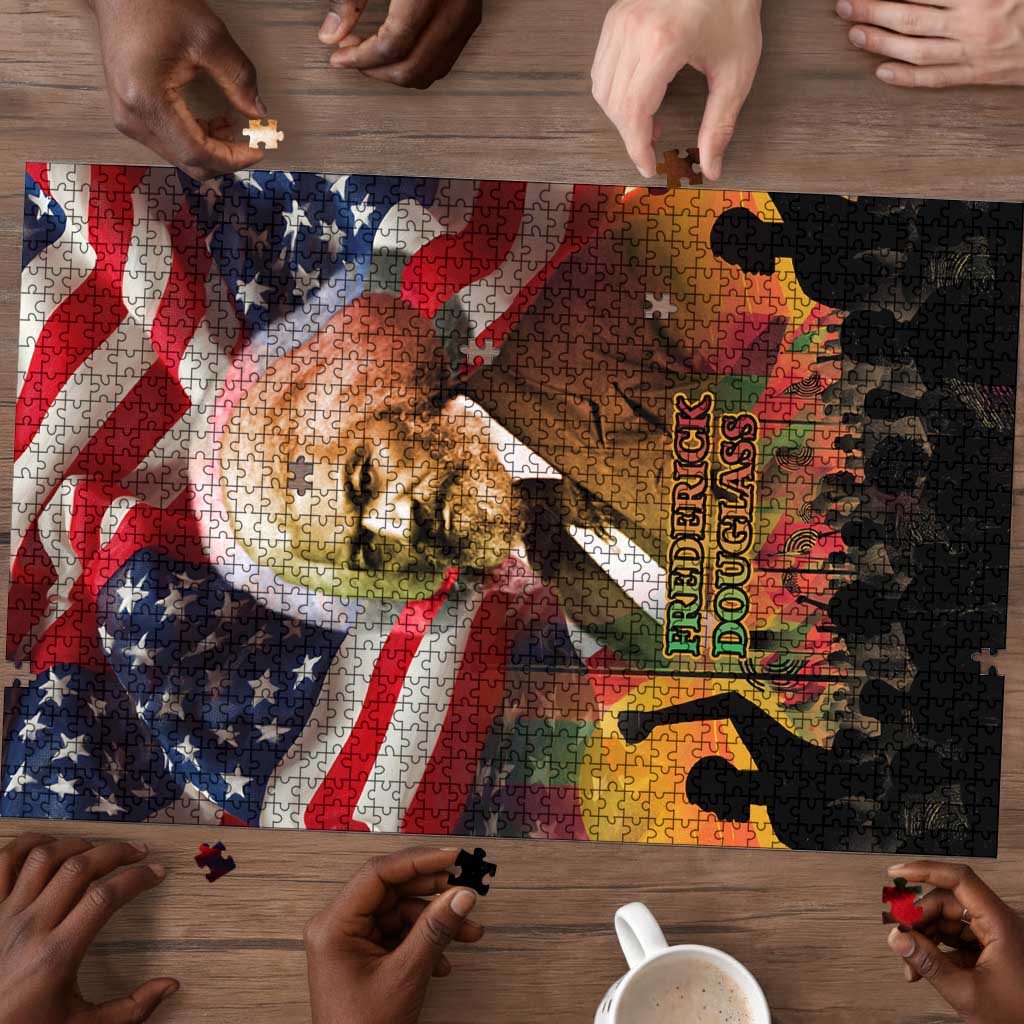 Frederick Douglass Puzzle American Flag Background Powerful Quote Build Strong Children Civil Rights Tribute - African Pride