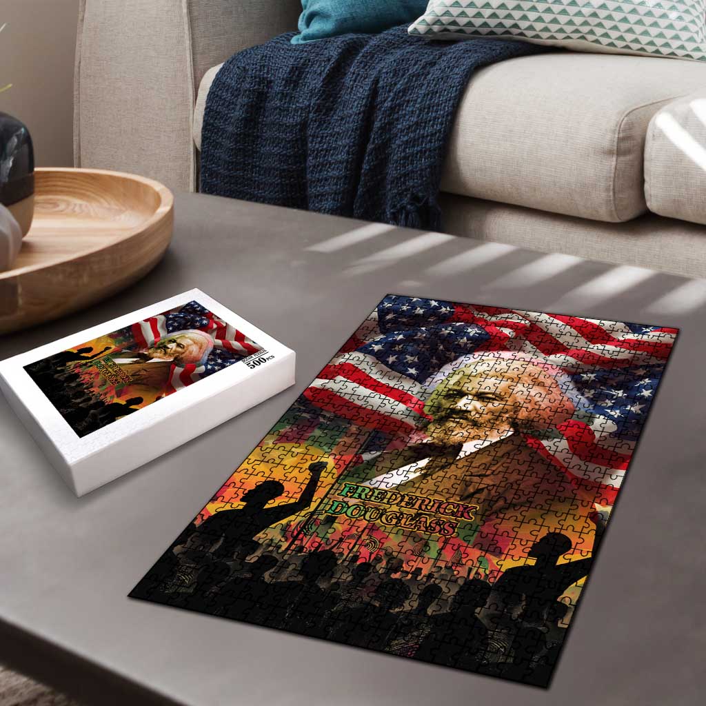 Frederick Douglass Puzzle American Flag Background Powerful Quote Build Strong Children Civil Rights Tribute - African Pride