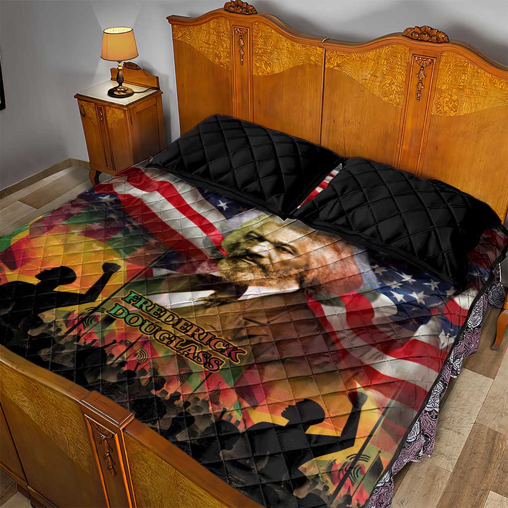 Frederick Douglass Quilt Bed Set American Flag Background Powerful Quote Build Strong Children Civil Rights Tribute - African Pride