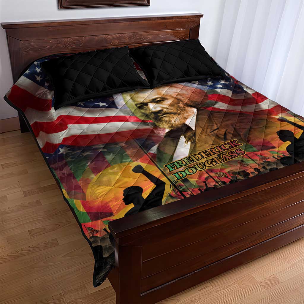Frederick Douglass Quilt Bed Set American Flag Background Powerful Quote Build Strong Children Civil Rights Tribute - African Pride