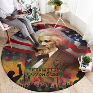 Frederick Douglass Round Carpet American Flag Background Powerful Quote Build Strong Children Civil Rights Tribute - African Pride