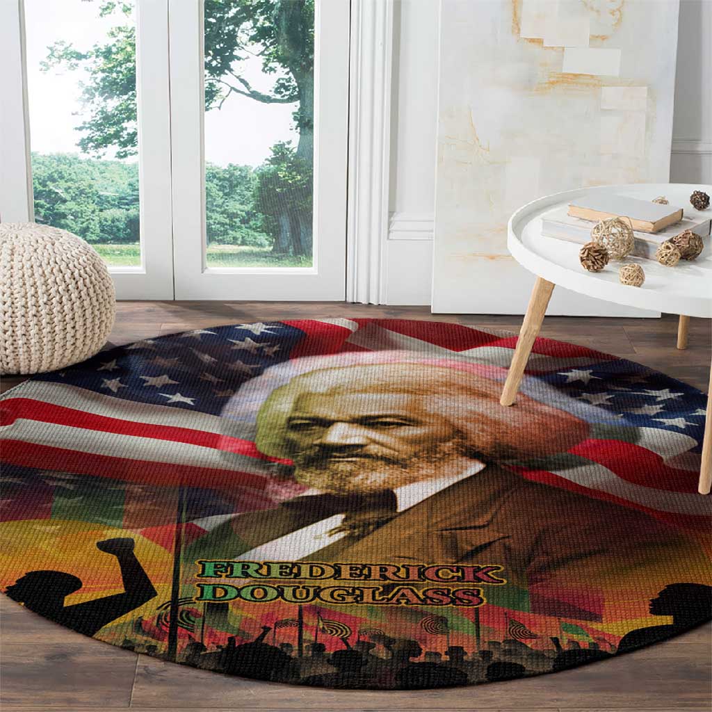Frederick Douglass Round Carpet American Flag Background Powerful Quote Build Strong Children Civil Rights Tribute - African Pride