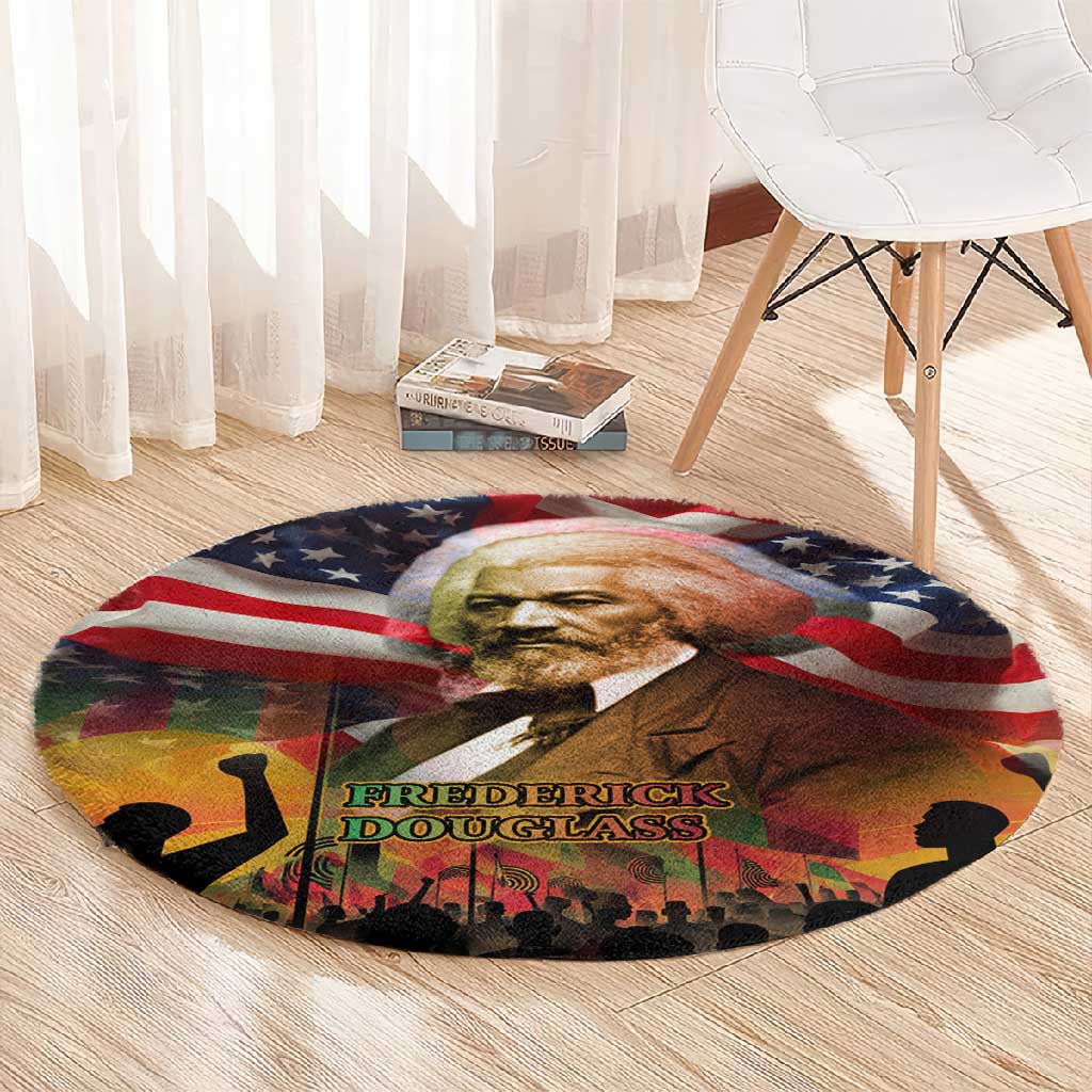 Frederick Douglass Round Carpet American Flag Background Powerful Quote Build Strong Children Civil Rights Tribute - African Pride