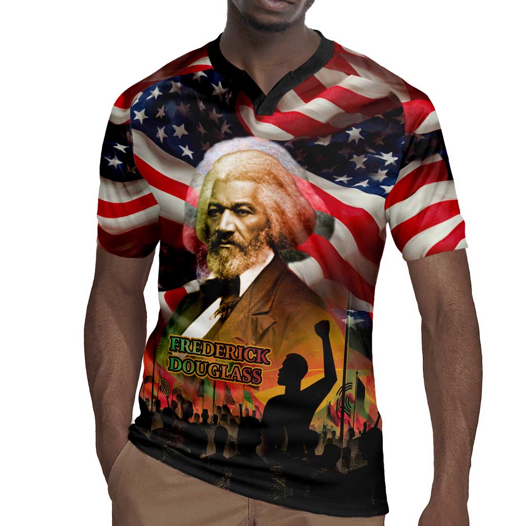 Frederick Douglass Rugby Jersey American Flag Background Powerful Quote Build Strong Children Civil Rights Tribute TS04