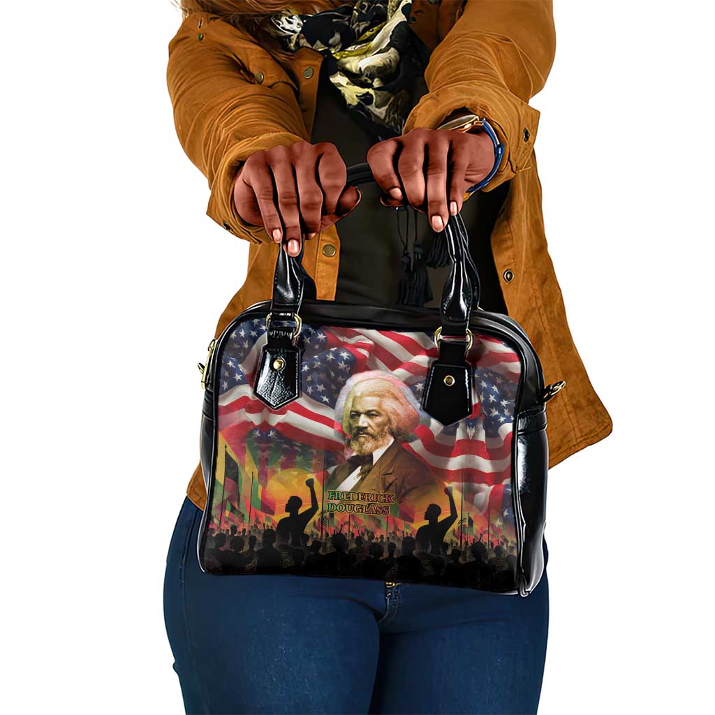 Frederick Douglass Shoulder Handbag American Flag Background Powerful Quote Build Strong Children Civil Rights Tribute - African Pride