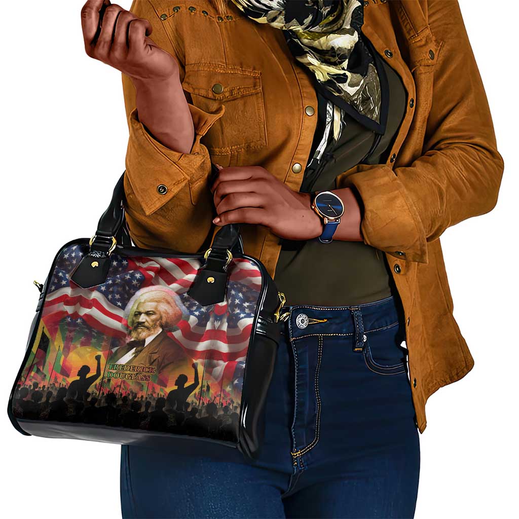 Frederick Douglass Shoulder Handbag American Flag Background Powerful Quote Build Strong Children Civil Rights Tribute - African Pride