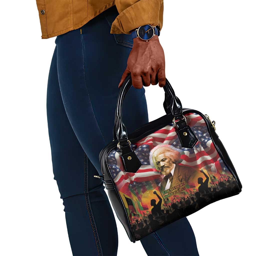Frederick Douglass Shoulder Handbag American Flag Background Powerful Quote Build Strong Children Civil Rights Tribute - African Pride