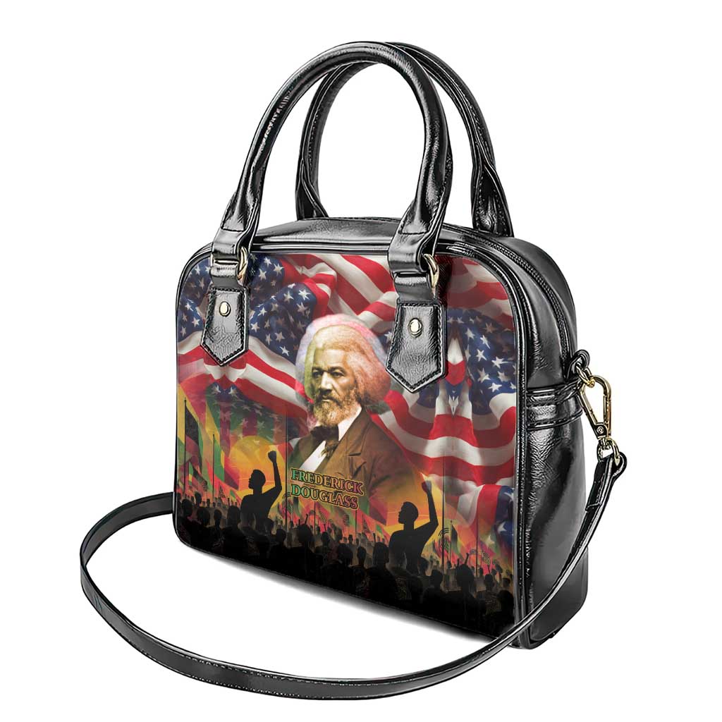 Frederick Douglass Shoulder Handbag American Flag Background Powerful Quote Build Strong Children Civil Rights Tribute - African Pride