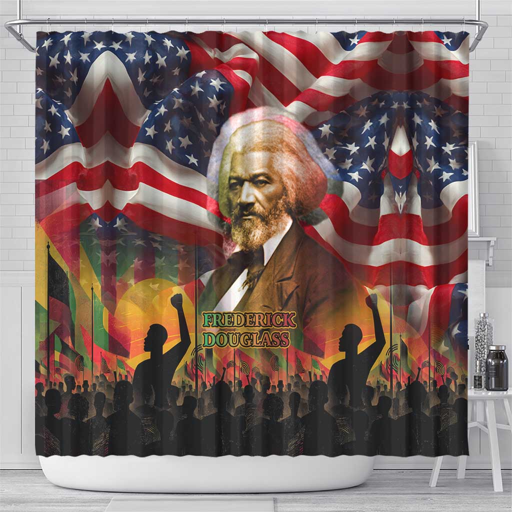 Frederick Douglass Shower Curtain American Flag Background Powerful Quote Build Strong Children Civil Rights Tribute - African Pride