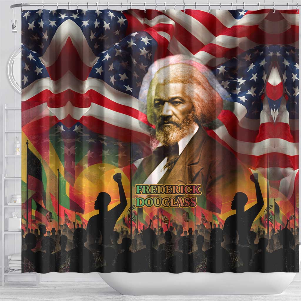 Frederick Douglass Shower Curtain American Flag Background Powerful Quote Build Strong Children Civil Rights Tribute - African Pride