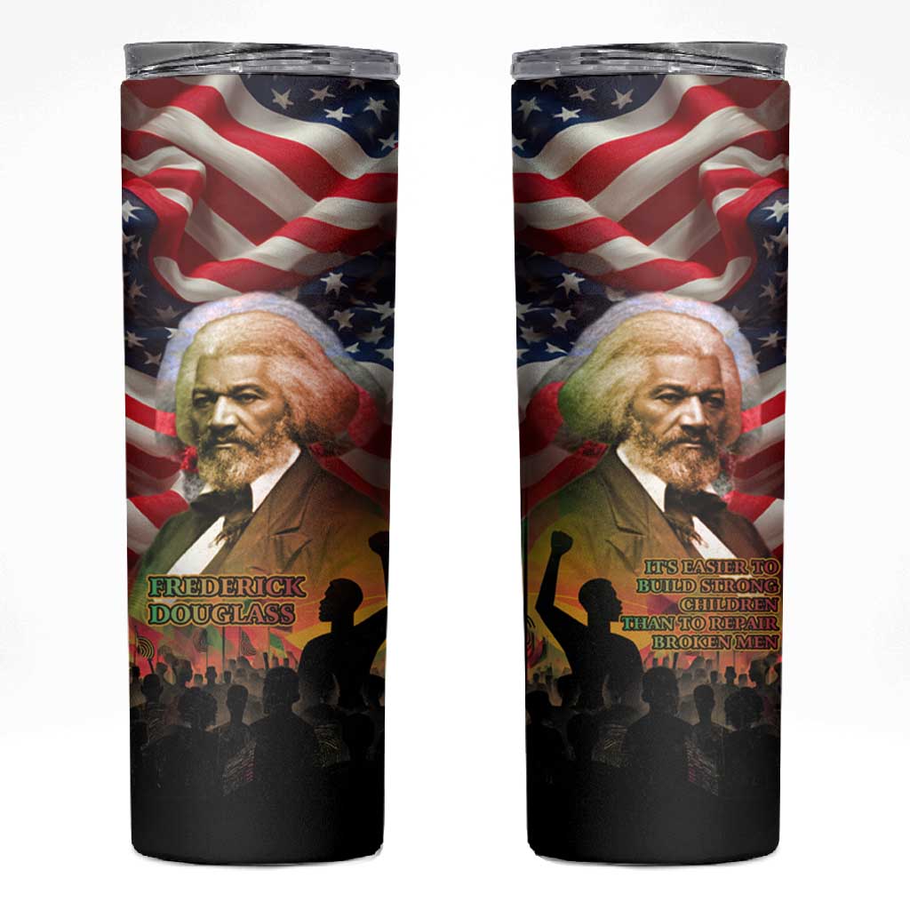 Frederick Douglass Skinny Tumbler American Flag Background Powerful Quote Build Strong Children Civil Rights Tribute - African Pride