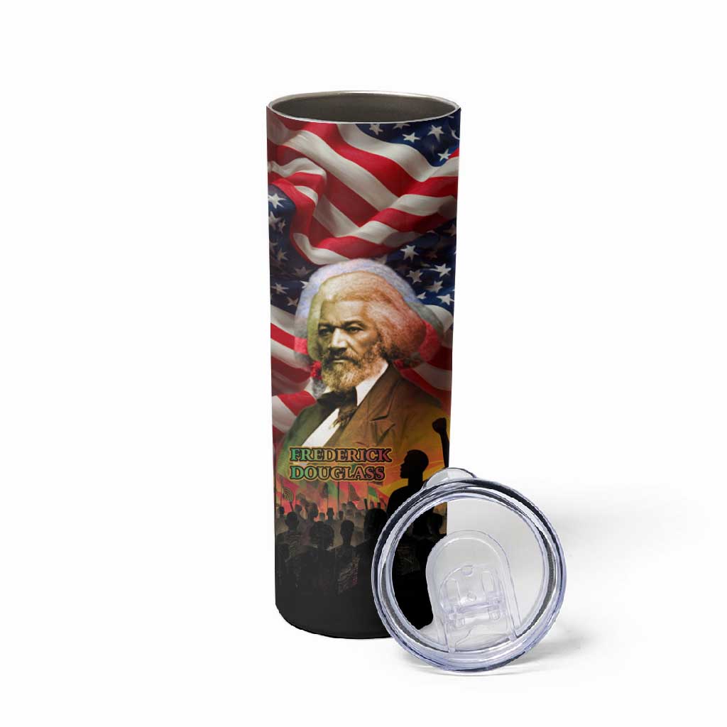 Frederick Douglass Skinny Tumbler American Flag Background Powerful Quote Build Strong Children Civil Rights Tribute - African Pride