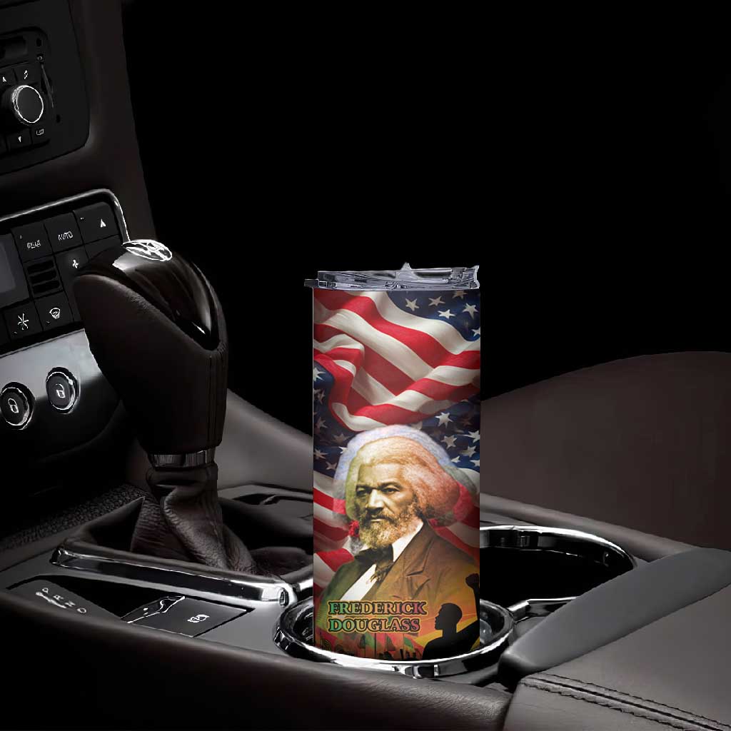 Frederick Douglass Skinny Tumbler American Flag Background Powerful Quote Build Strong Children Civil Rights Tribute - African Pride