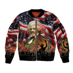 Frederick Douglass Sleeve Zip Bomber Jacket American Flag Background Powerful Quote Build Strong Children Civil Rights Tribute - African Pride