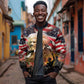 Frederick Douglass Sleeve Zip Bomber Jacket American Flag Background Powerful Quote Build Strong Children Civil Rights Tribute - African Pride