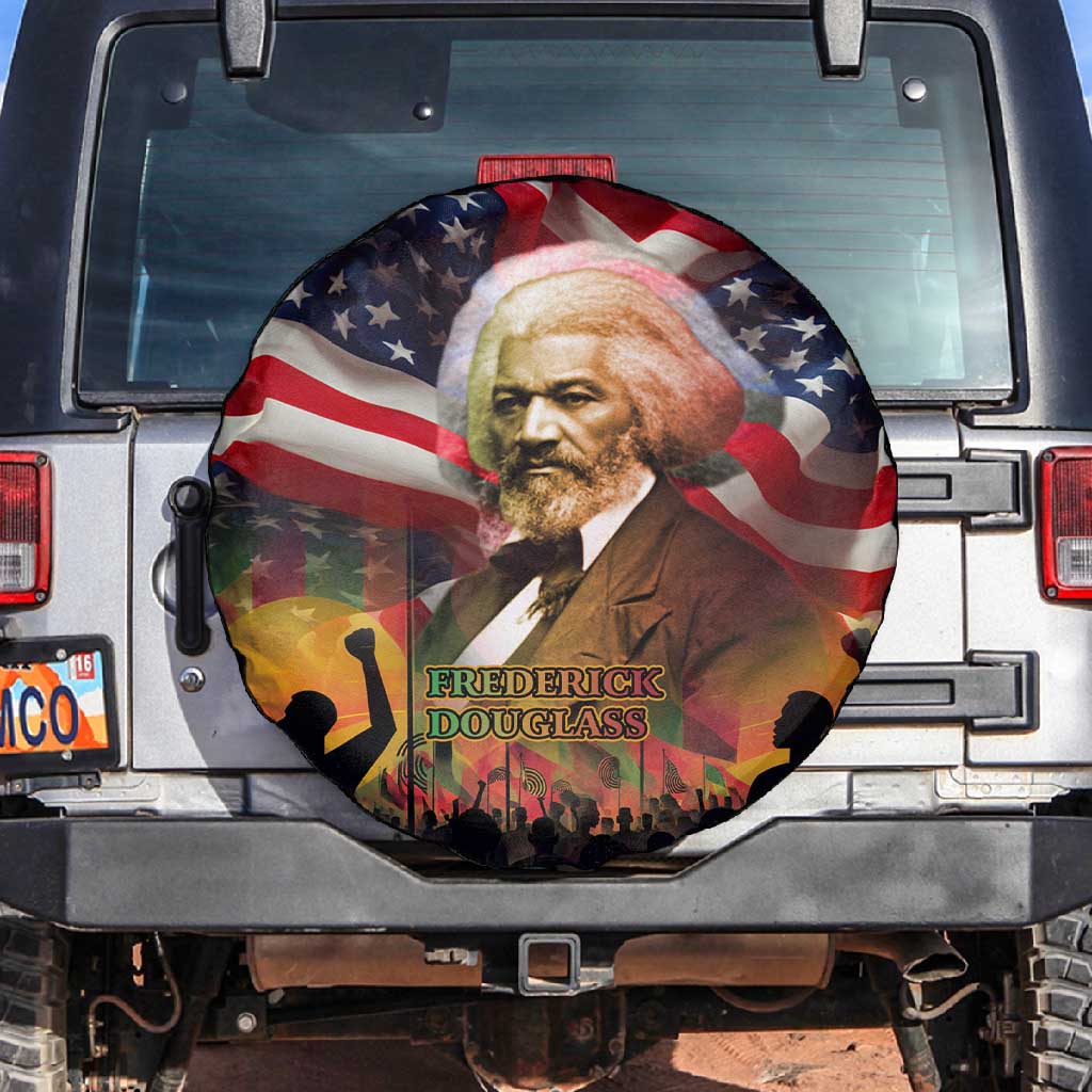 Frederick Douglass Spare Tire Cover American Flag Background Powerful Quote Build Strong Children Civil Rights Tribute - African Pride