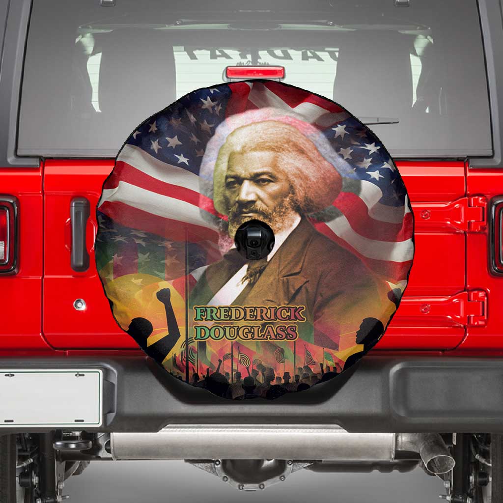 Frederick Douglass Spare Tire Cover American Flag Background Powerful Quote Build Strong Children Civil Rights Tribute - African Pride