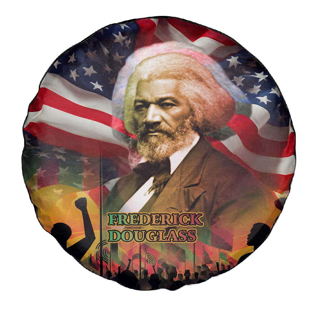 Frederick Douglass Spare Tire Cover American Flag Background Powerful Quote Build Strong Children Civil Rights Tribute - African Pride