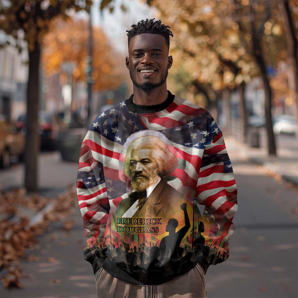 Frederick Douglass Sweatshirt American Flag Background Powerful Quote Build Strong Children Civil Rights Tribute - African Pride