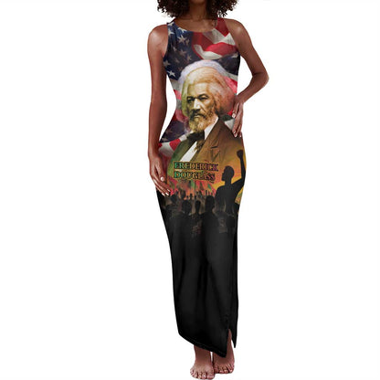 Frederick Douglass Tank Maxi Dress American Flag Background Powerful Quote Build Strong Children Civil Rights Tribute - African Pride