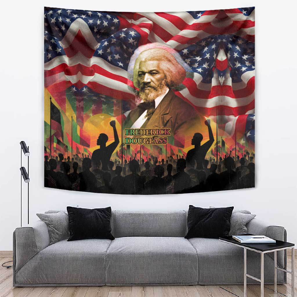 Frederick Douglass Tapestry American Flag Background Powerful Quote Build Strong Children Civil Rights Tribute - African Pride