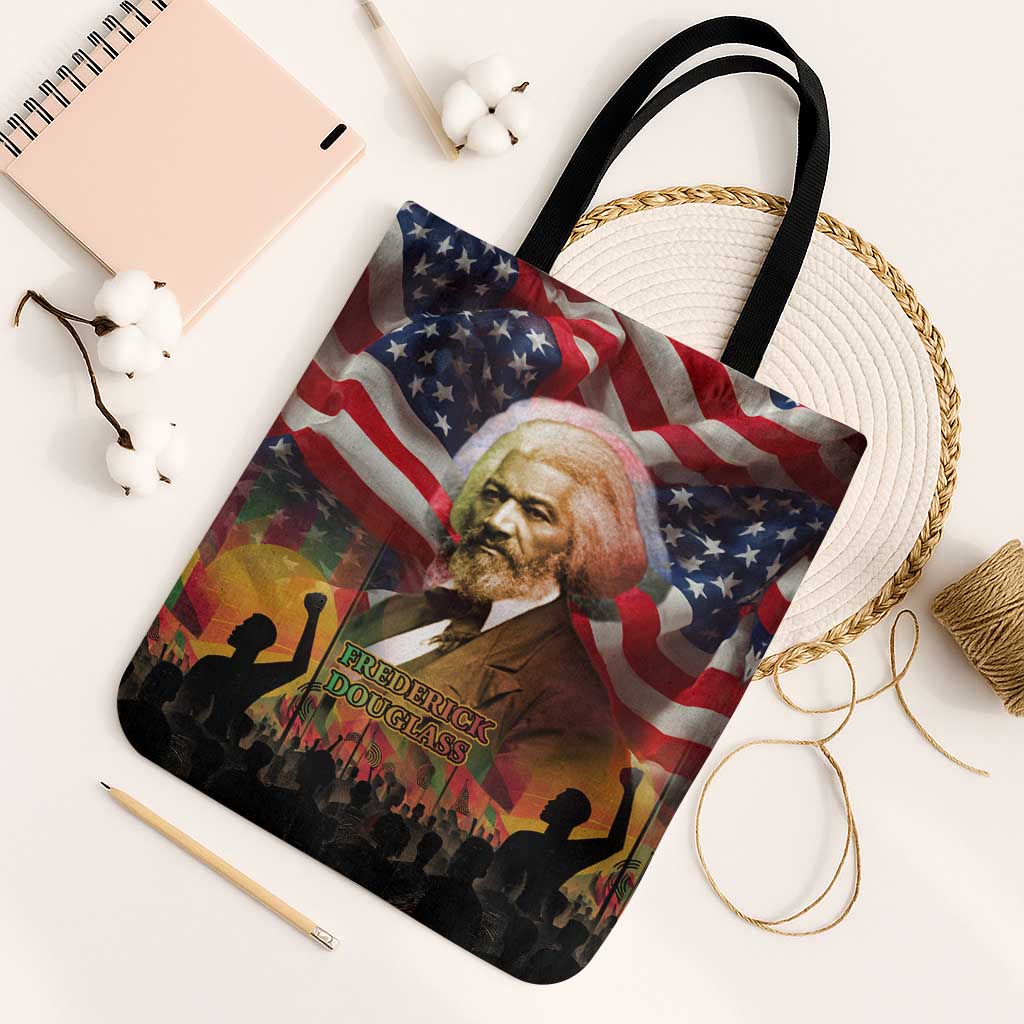 Frederick Douglass Tote Bag American Flag Background Powerful Quote Build Strong Children Civil Rights Tribute - African Pride