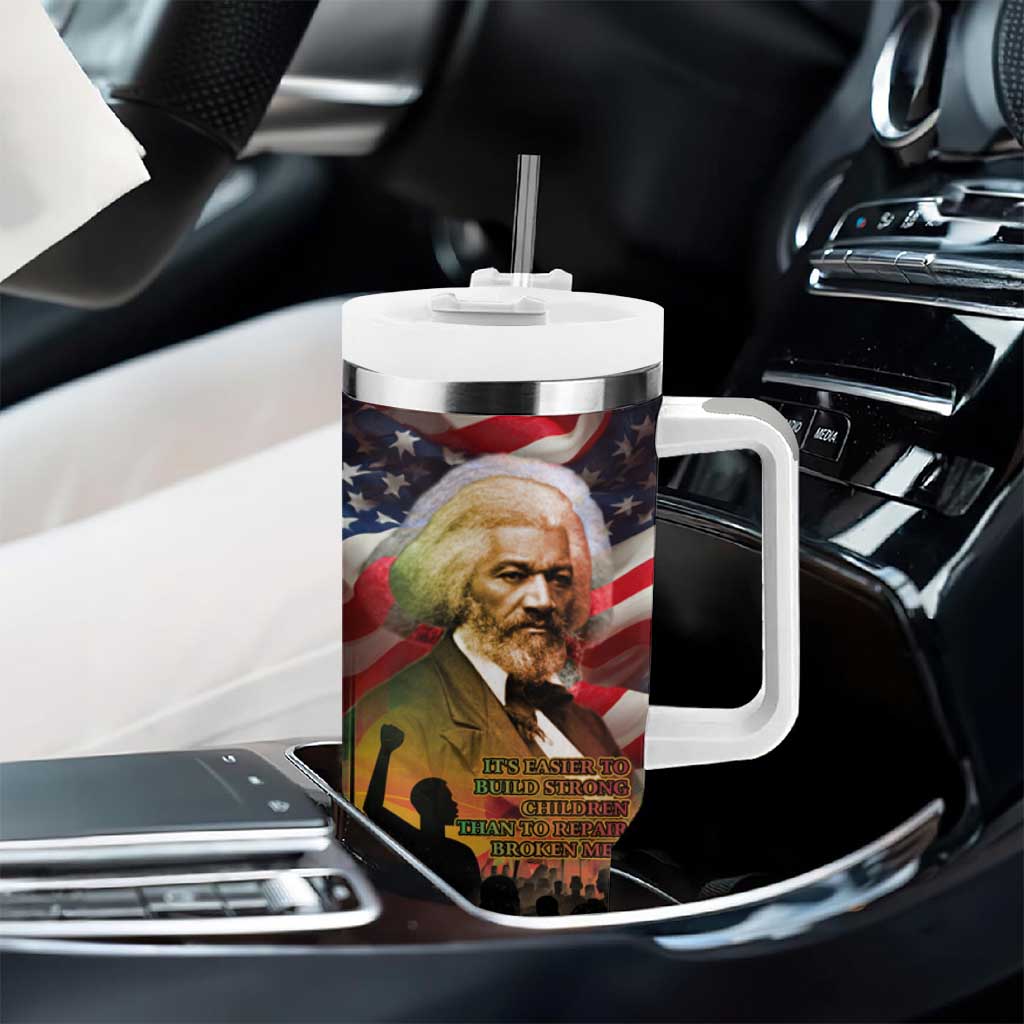 Frederick Douglass Tumbler With Handle American Flag Background Powerful Quote Build Strong Children Civil Rights Tribute - African Pride