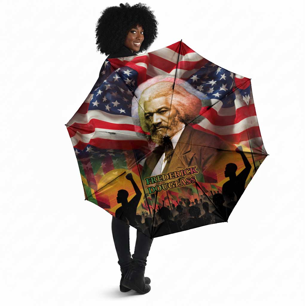 Frederick Douglass Umbrella American Flag Background Powerful Quote Build Strong Children Civil Rights Tribute - African Pride