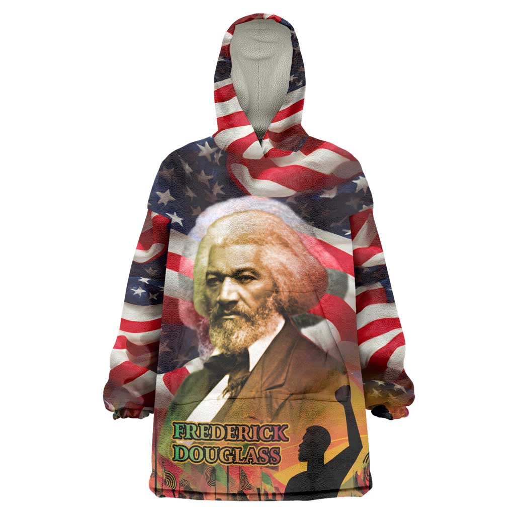Frederick Douglass Wearable Blanket Hoodie American Flag Background Powerful Quote Build Strong Children Civil Rights Tribute - African Pride