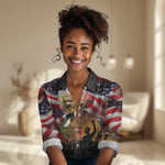 Frederick Douglass Women Casual Shirt American Flag Background Powerful Quote Build Strong Children Civil Rights Tribute - African Pride