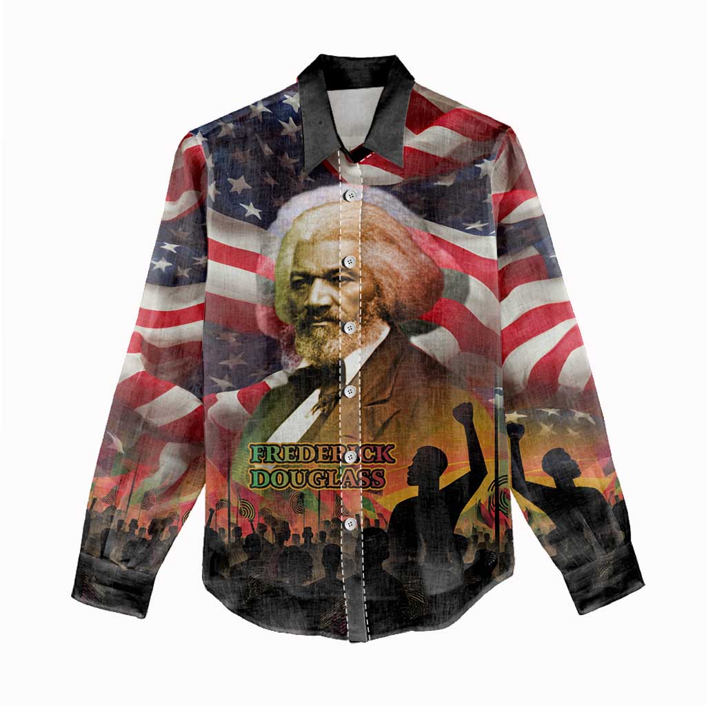 Frederick Douglass Women Casual Shirt American Flag Background Powerful Quote Build Strong Children Civil Rights Tribute - African Pride