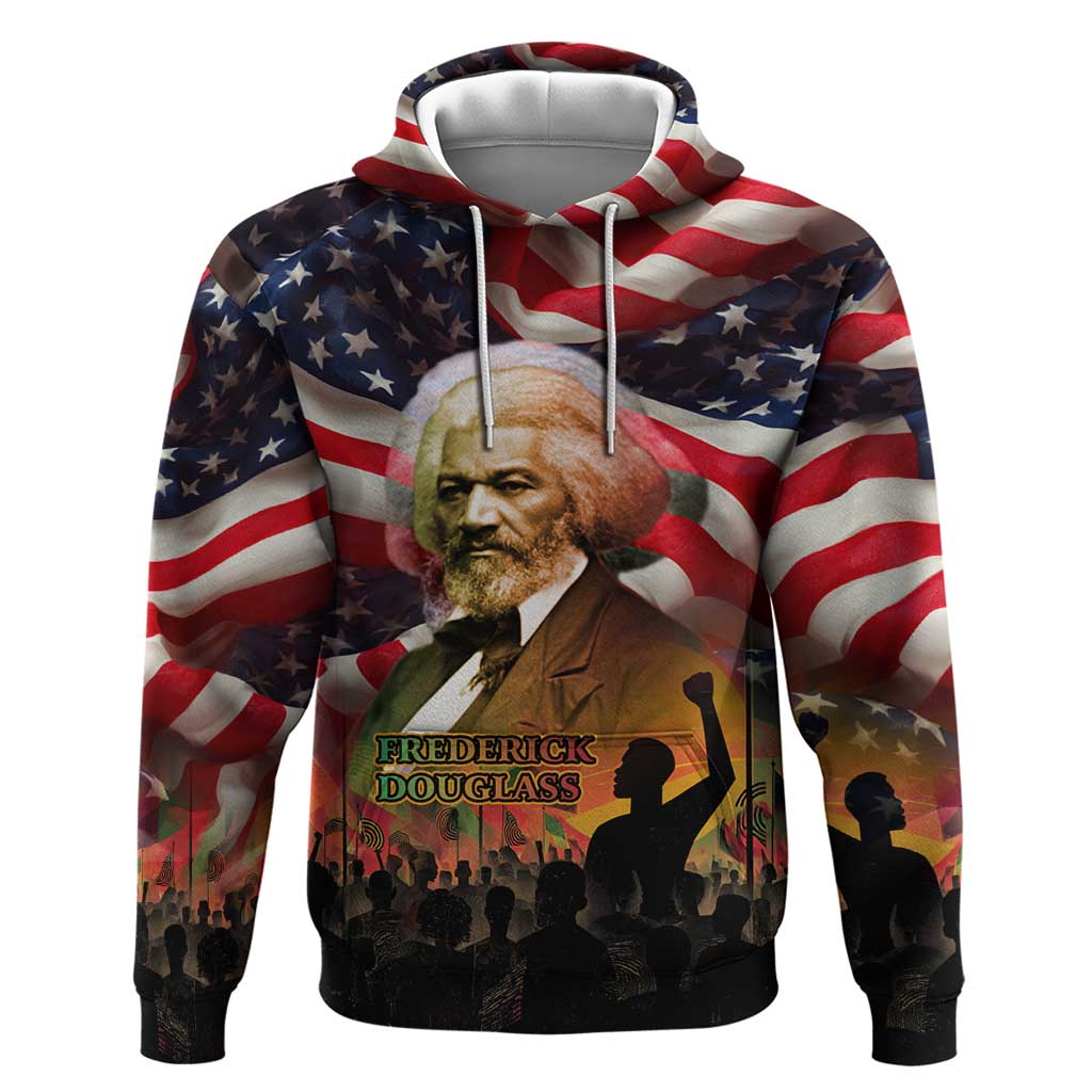 Frederick Douglass Zip Hoodie American Flag Background Powerful Quote Build Strong Children Civil Rights Tribute - African Pride