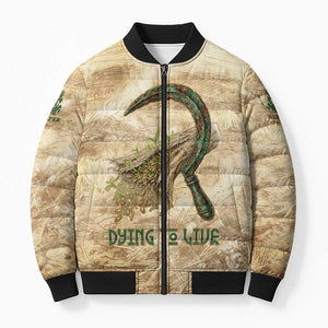 Neper and Nepit Bomber Puffer Jacket Ancient Harvest and Fertility Design with Sickle and Grain