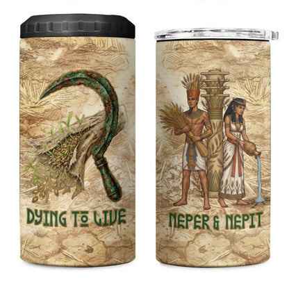 Neper and Nepit 4 in 1 Can Cooler Tumbler Ancient Harvest and Fertility Design with Sickle and Grain