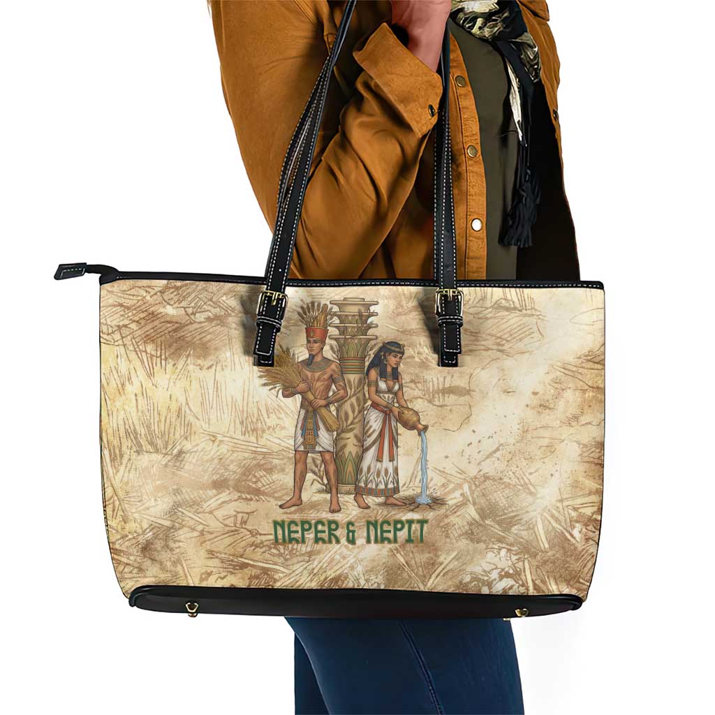 Neper and Nepit Leather Tote Bag Ancient Harvest and Fertility Design with Sickle and Grain