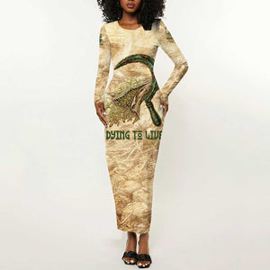 Neper and Nepit Long Sleeve Bodycon Dress Ancient Harvest and Fertility Design with Sickle and Grain