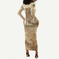 Neper and Nepit Long Sleeve Bodycon Dress Ancient Harvest and Fertility Design with Sickle and Grain