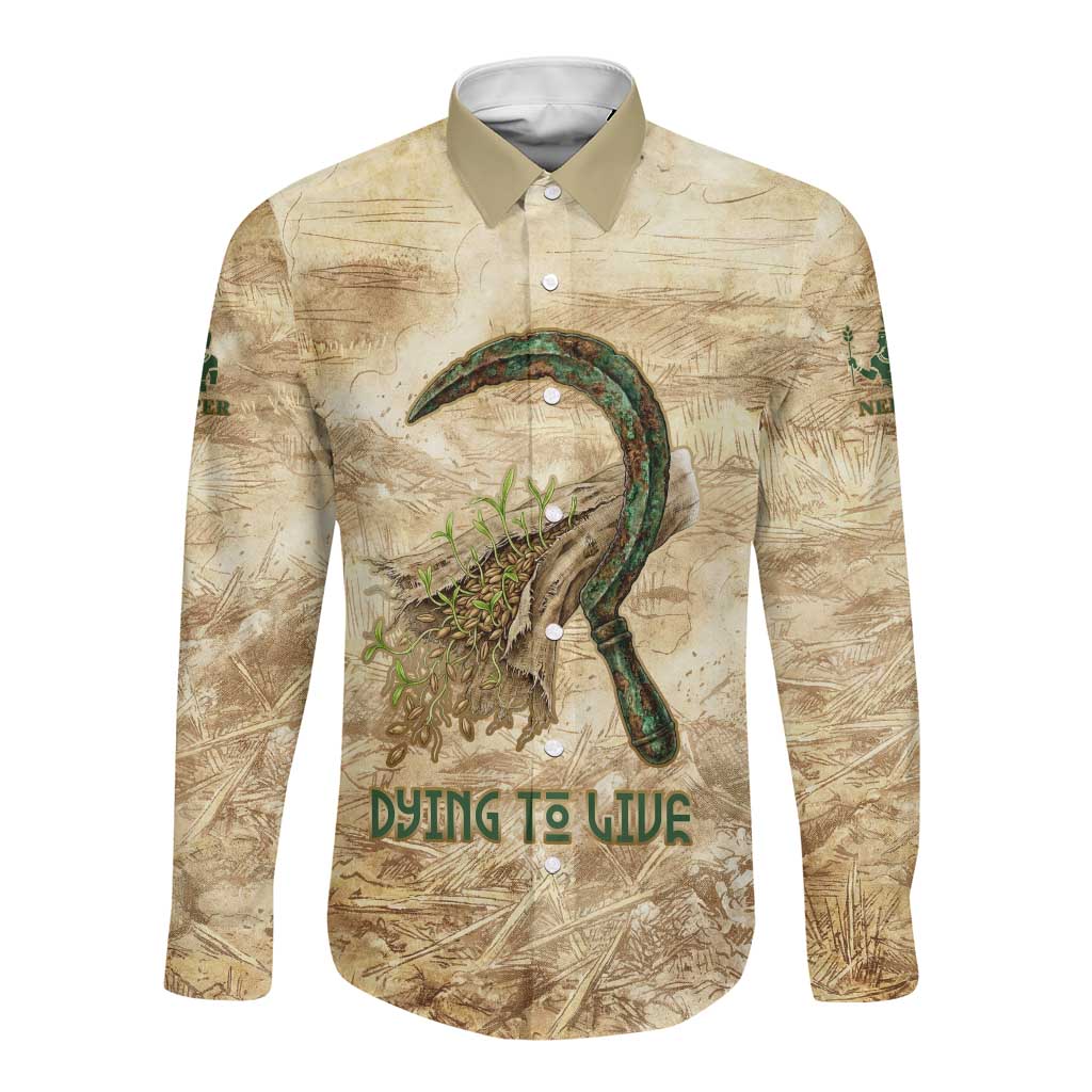 Neper and Nepit Long Sleeve Button Shirt Ancient Harvest and Fertility Design with Sickle and Grain