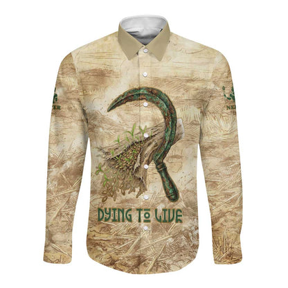 Neper and Nepit Long Sleeve Button Shirt Ancient Harvest and Fertility Design with Sickle and Grain