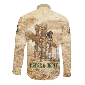 Neper and Nepit Long Sleeve Button Shirt Ancient Harvest and Fertility Design with Sickle and Grain