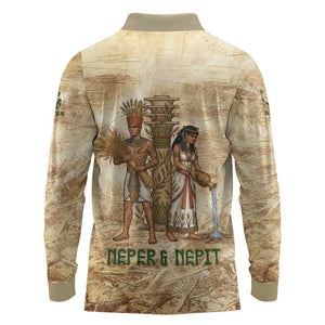Neper and Nepit Long Sleeve Polo Shirt Ancient Harvest and Fertility Design with Sickle and Grain