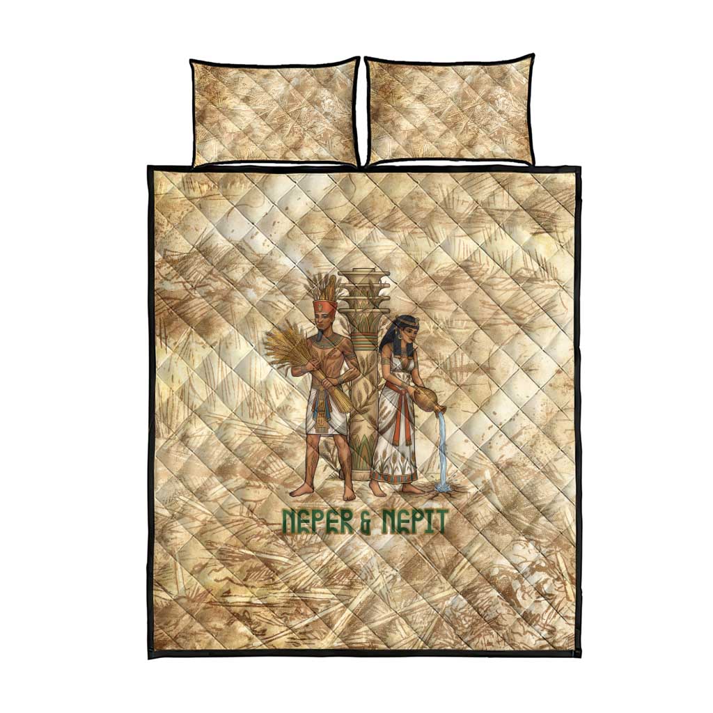Neper and Nepit Quilt Bed Set Ancient Harvest and Fertility Design with Sickle and Grain