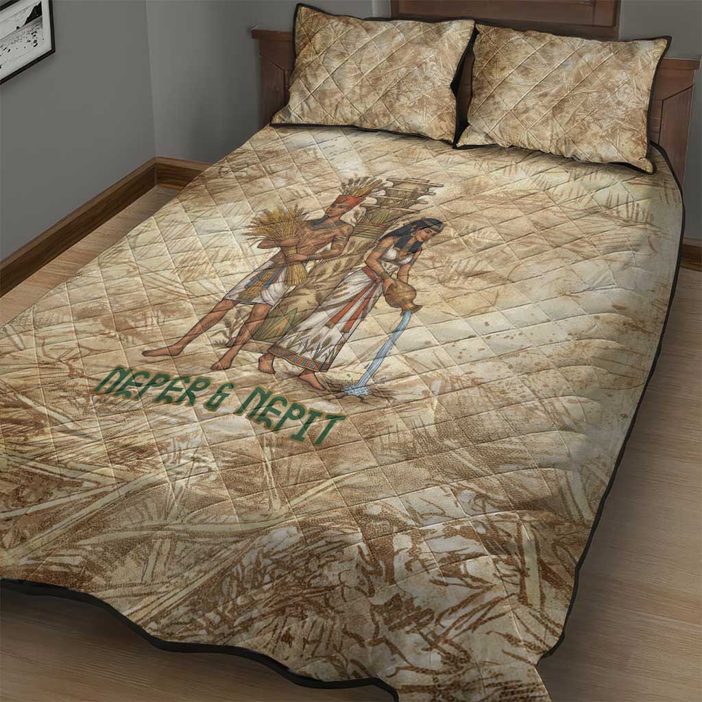 Neper and Nepit Quilt Bed Set Ancient Harvest and Fertility Design with Sickle and Grain