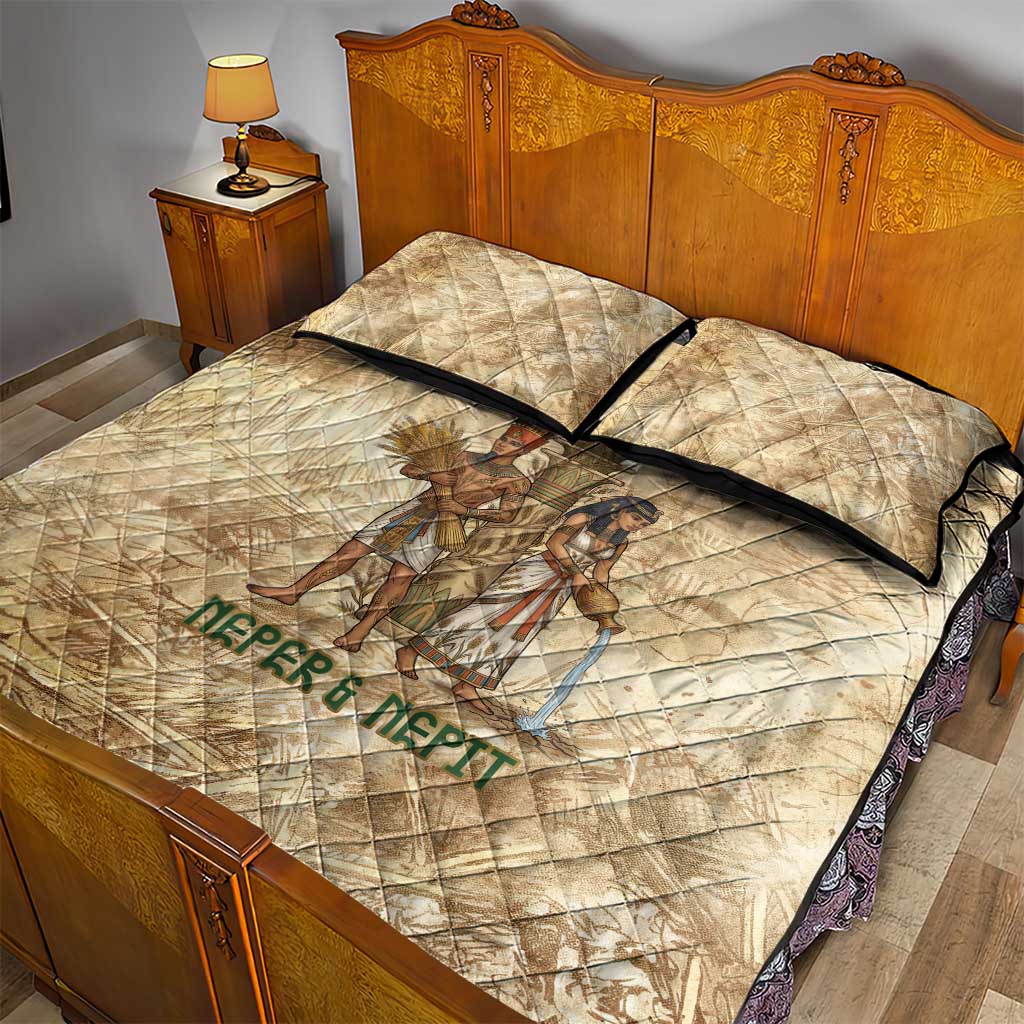 Neper and Nepit Quilt Bed Set Ancient Harvest and Fertility Design with Sickle and Grain
