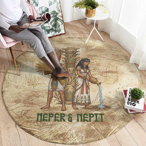 Neper and Nepit Round Carpet Ancient Harvest and Fertility Design with Sickle and Grain