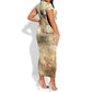 Neper and Nepit Short Sleeve Bodycon Dress Ancient Harvest and Fertility Design with Sickle and Grain