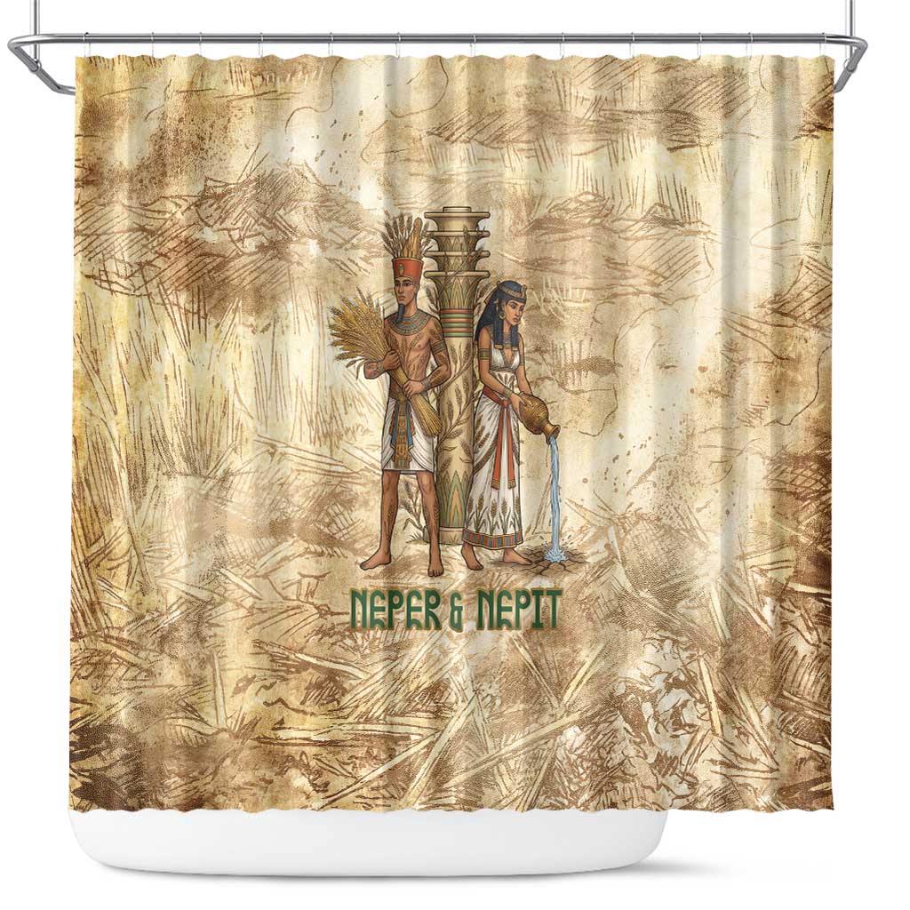 Neper and Nepit Shower Curtain Ancient Harvest and Fertility Design with Sickle and Grain