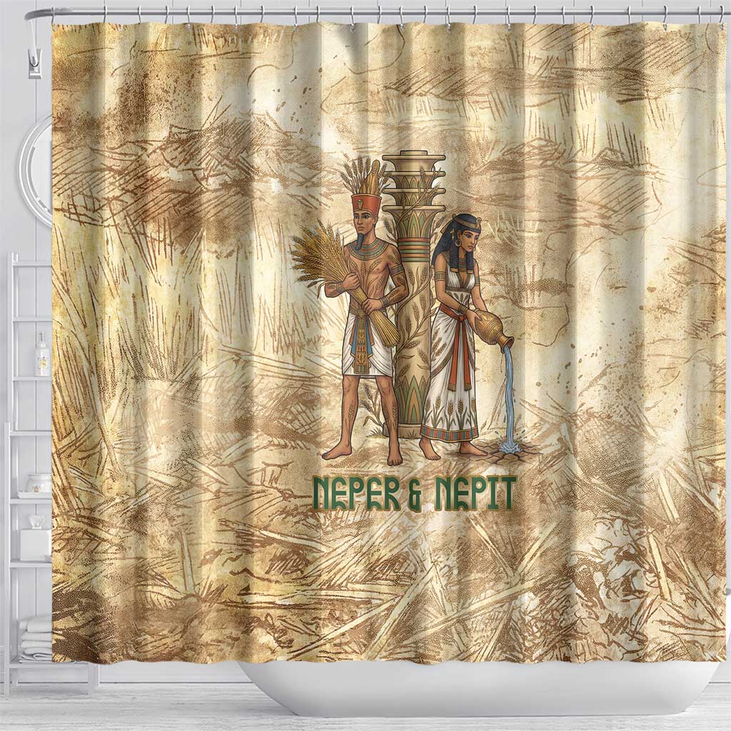 Neper and Nepit Shower Curtain Ancient Harvest and Fertility Design with Sickle and Grain