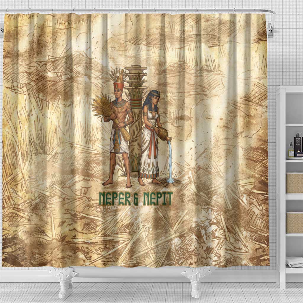 Neper and Nepit Shower Curtain Ancient Harvest and Fertility Design with Sickle and Grain